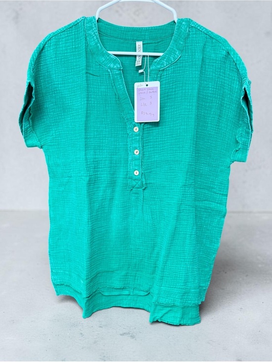 Zenana Outfitters Tops - Green Gauze Henley Shirt